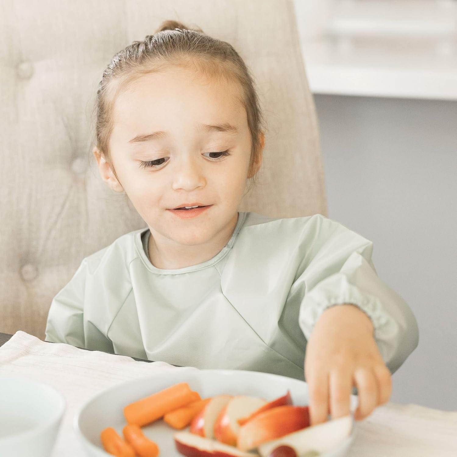 Tiny Twinkle Mess Proof Baby Bibs, 2pk Waterproof Smock Baby Bibs for Eating, Machine Washable Long Sleeve Bibs, Baby Led Weaning, Toddler Bibs, BLW Supplies (Sage Charcoal, Small 6-24 Months)