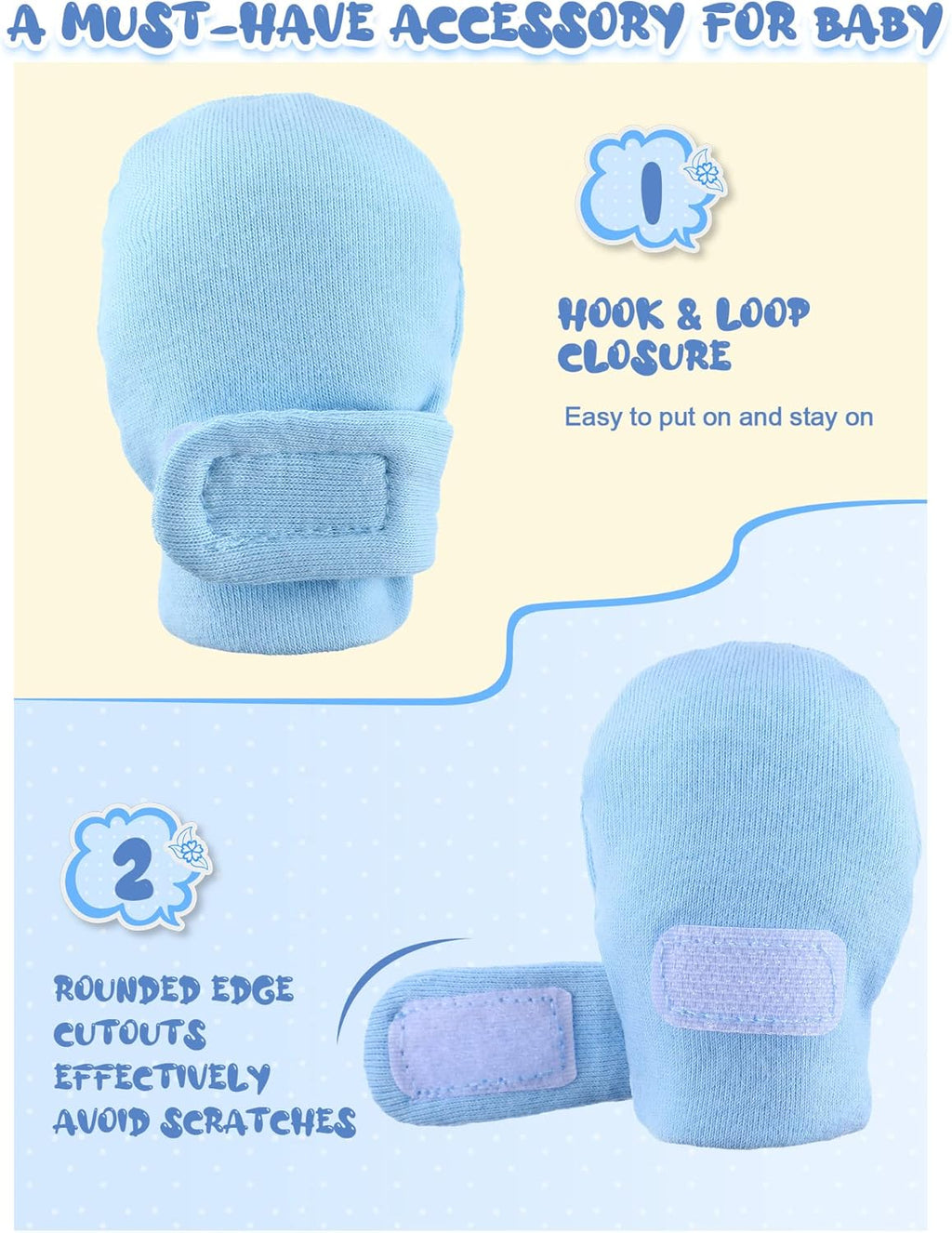 Newcotte 12 Pairs Adjustable Preemie Baby Mittens No Scratch Newborn Cotton Breathable Gloves Warm Mitts for Boys Kids