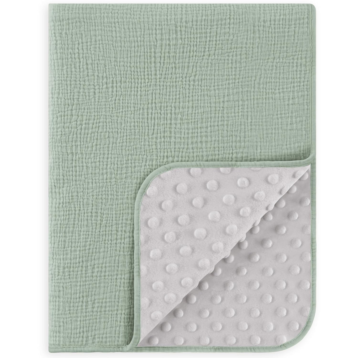 Susurration Baby Blanket for Unisex Boys Girls, Soft Nursery Minky Blanket with Muslin Cotton Front and Dotted Fleece Back, Receiving Blanket for Baby Newborn Infant, 30x40inch (Green)