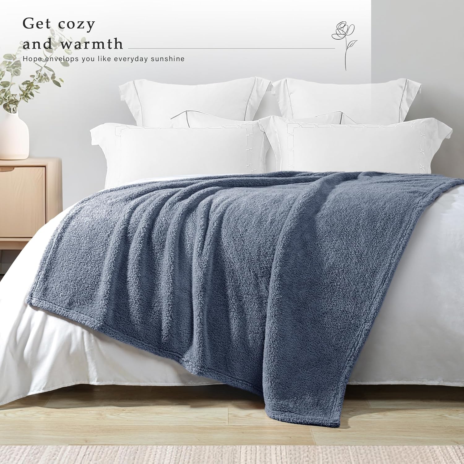 Exclusivo Mezcla Soft Fleece Throw Blanket for Couch, Super Soft Velvet Plush Bed Blanket, Fuzzy Cozy and Warm for All Seasons, 50x60 Inches, Stone Blue