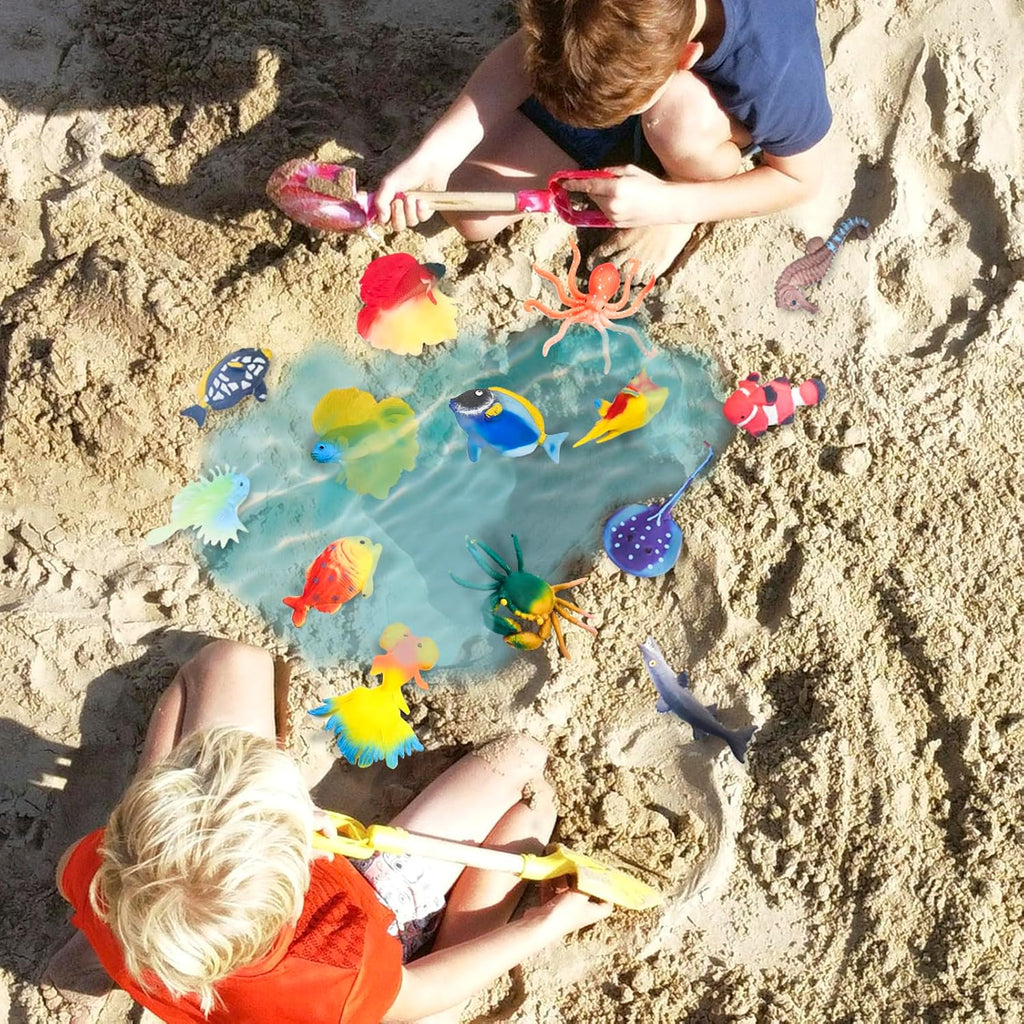 10 Pcs Fish Animal Figure Bath Toys, Sea Animal Color Changing Toys, Sea Creatures for Kids 3 Years and up, for Themed Parties, Cake Topper, Kids Easter Basket