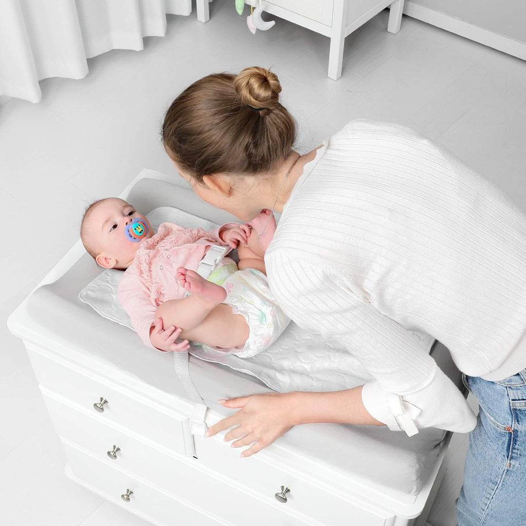 TILLYOU Changing Pad Cover Set in Soft Jersey Material - Fits 32"/34''x16 Contoured Pad for Babies, Navy Blue & Lt Gray