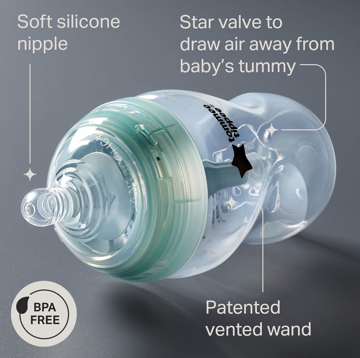 Tommee Tippee Advanced Anti-Colic 5 oz BPA Free Baby Bottles, Newborn 0+ Months, Slow Flow Breast-Like Nipple, Unique Design Keeps Air Away from Milk and Baby, Clear, Pack of 2