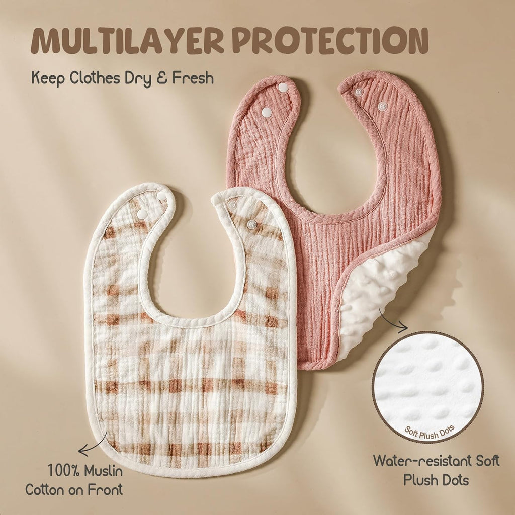 6-Pack Muslin Baby Bibs for Unisex Boys Girls, Cotton Baby Drool Bibs, Drooling and Teething Bibs for Infant