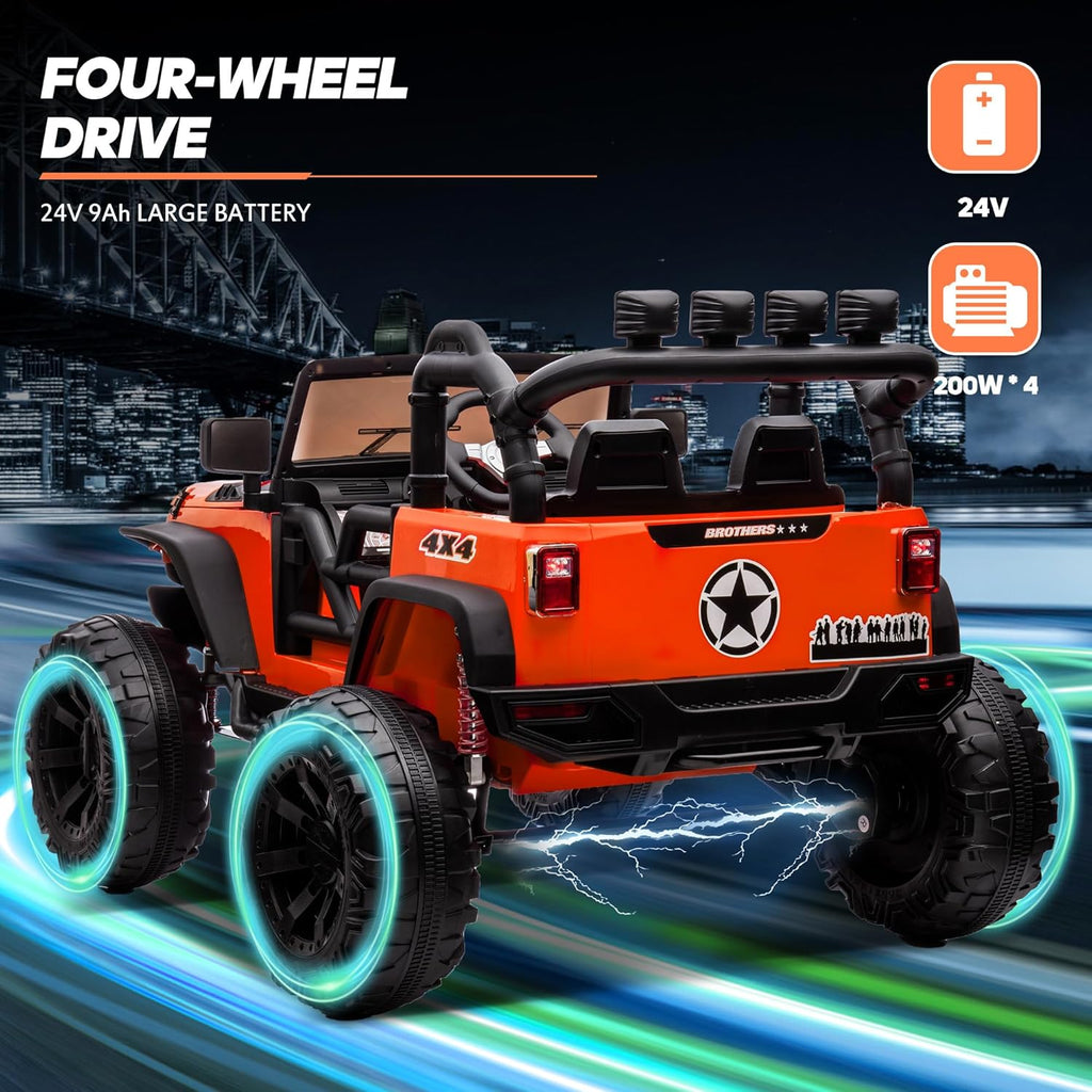 24V 9Ah Ride on Toy for Big Kids, 4WD 2 Seater Ride on Car Truck with Remote Control, 4x200W Motor - Orange