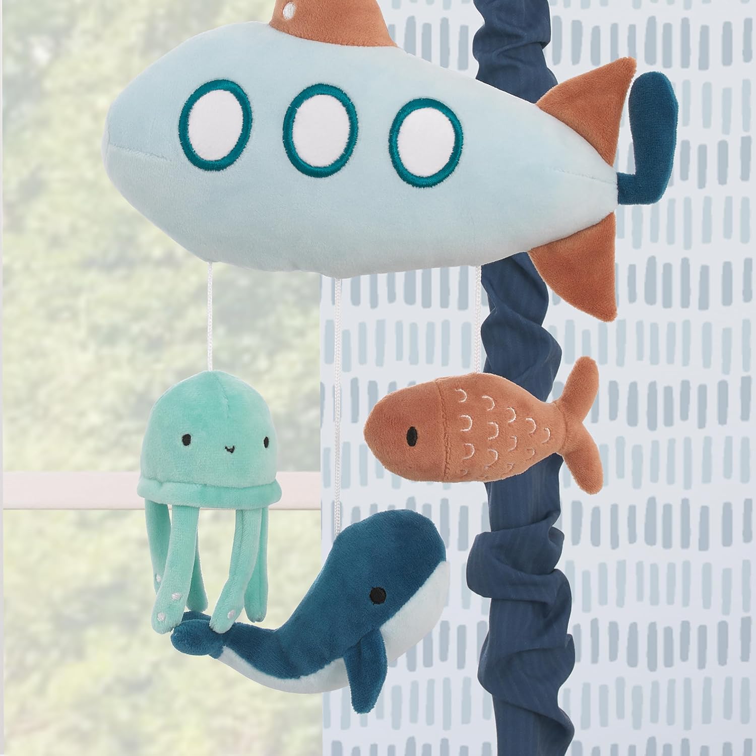 NoJo Explore Dream Discover Light Blue, Navy, and Aqua Submarine Plush Musical Mobile