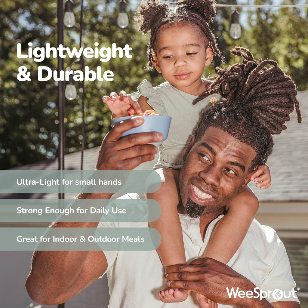 WeeSprout Bamboo Kids Bowls with Lids, Set of Four 10 oz Kid-Sized Dinnerware, Cereal, Leftovers & Snack Bowl, Dishwasher Safe (Blue, Yellow, Orange, & Red)