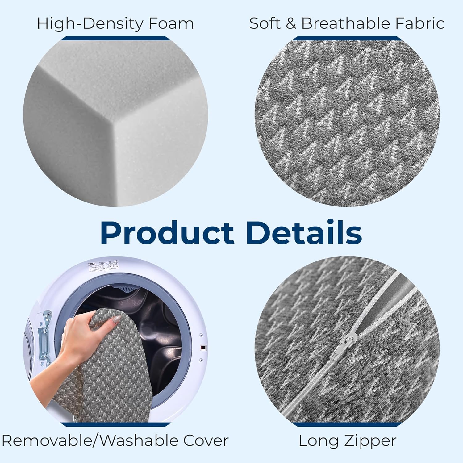 5 STARS UNITED Small Knee Pillow for Side Sleepers – Wedge Firm Foam Support for Belly, Back & Knees – Compact Maternity Cushion for Travel & Pregnancy Relief, Gray