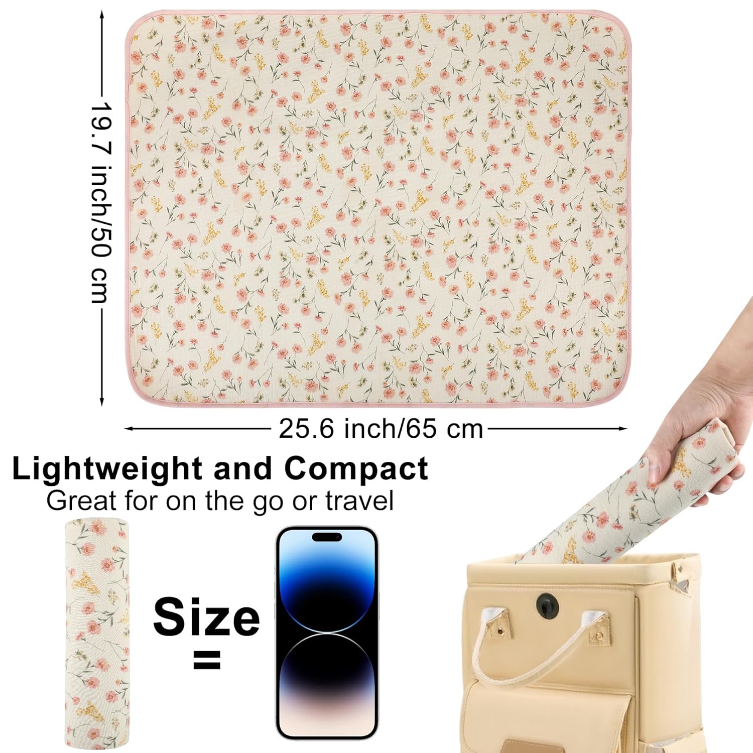 Baby Diaper Changing Pad, 19.7"x25.6" Waterproof Changing Pad Liners with 100% Muslin Cotton Front Top and Leather Back, Soft and Absorbent Portable Changing Mat for Travel, Changing Station