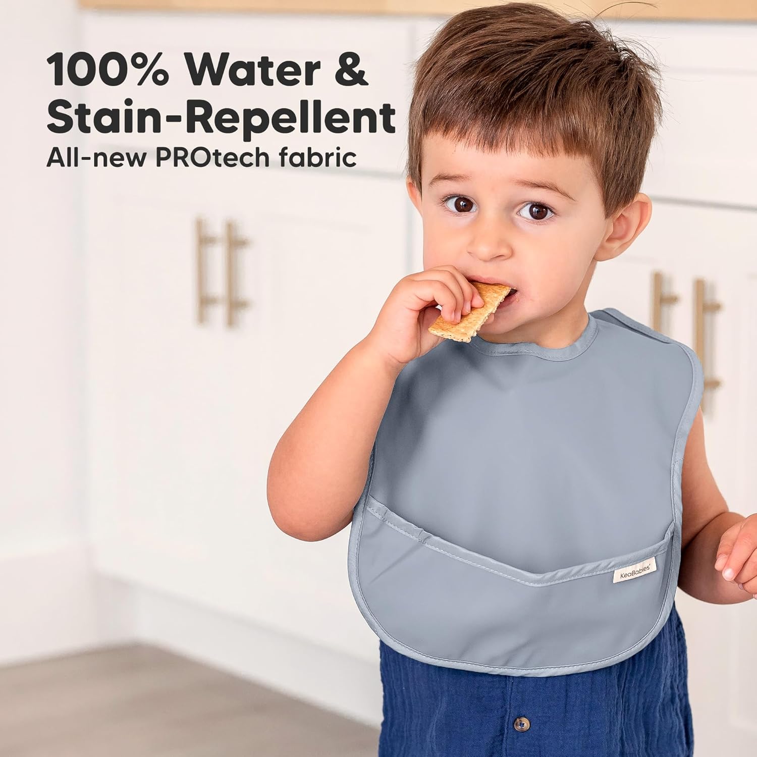 3-Pack Waterproof Baby Bibs for Eating - Lightweight Toddler Feeding Bibs with Large Food Catcher, Mess Proof, Food-Grade Baby Eating Essentials, Easy to Put On & Clean (Slate)