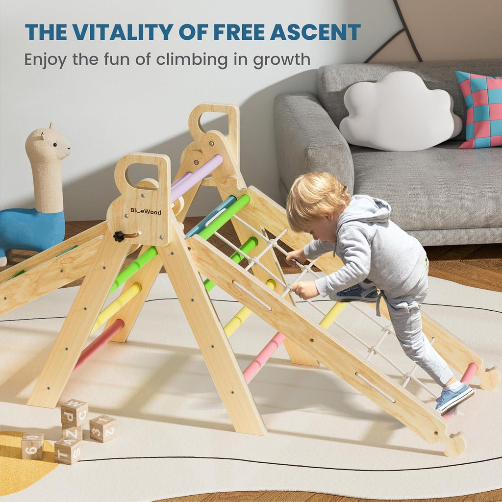 BlueWood 2024 8-in-1 Pikler Triangle Climbing Set Toddler Toys Indoor Baby Jungle Gym Climber Playground for Kids - Rainbow
