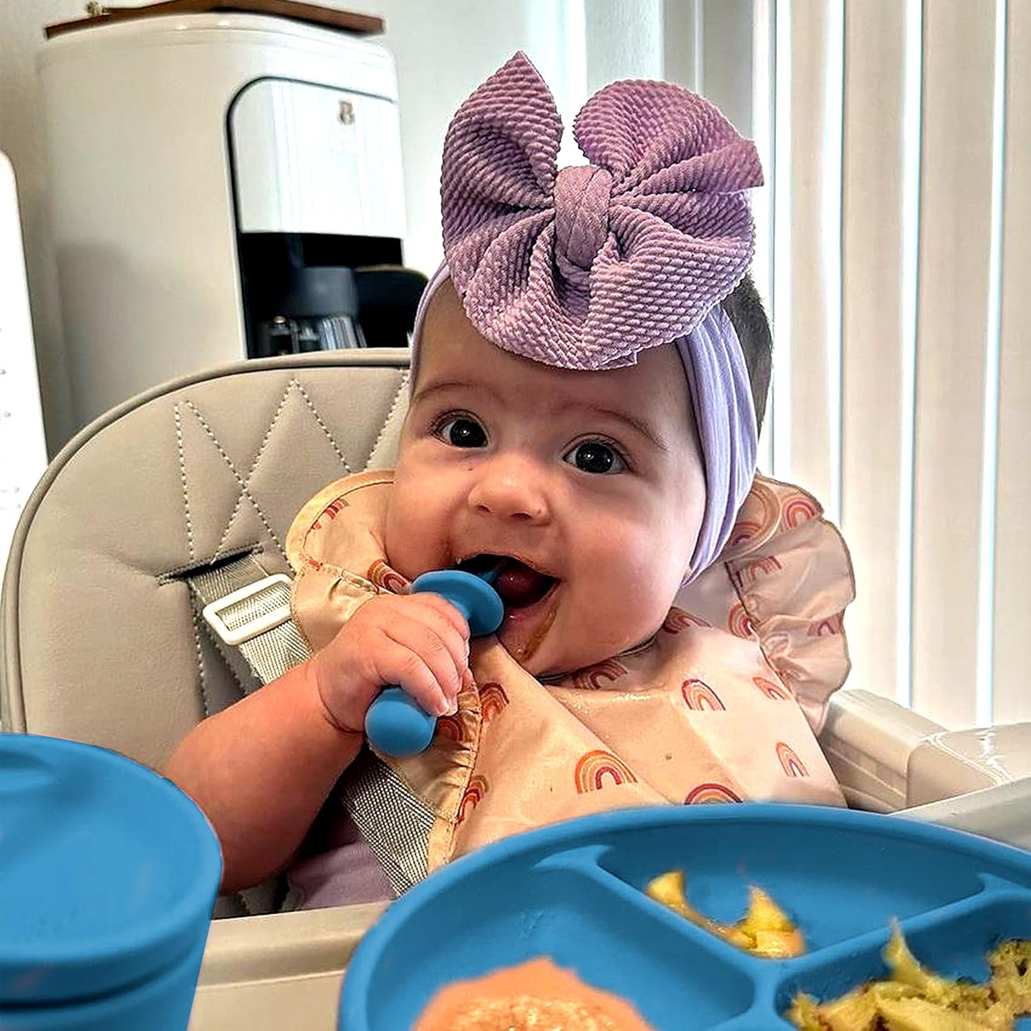 TalkTools ITSY Tiny Silicone Spoons – Twin Pack Soft Silicone Self-Feeding Training Spoons for Kids & Toddlers, Anti-Choking Flange Guard and Non-Slip Handle (Ocean)