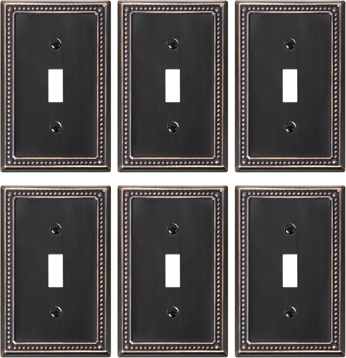 6-Pack Single Toggle Light Switch Cover Plate, Pearls Decorative Switch Plate Covers, Aged Bronze 1 Gang Metal Wall Plate, Corrosion Resistant