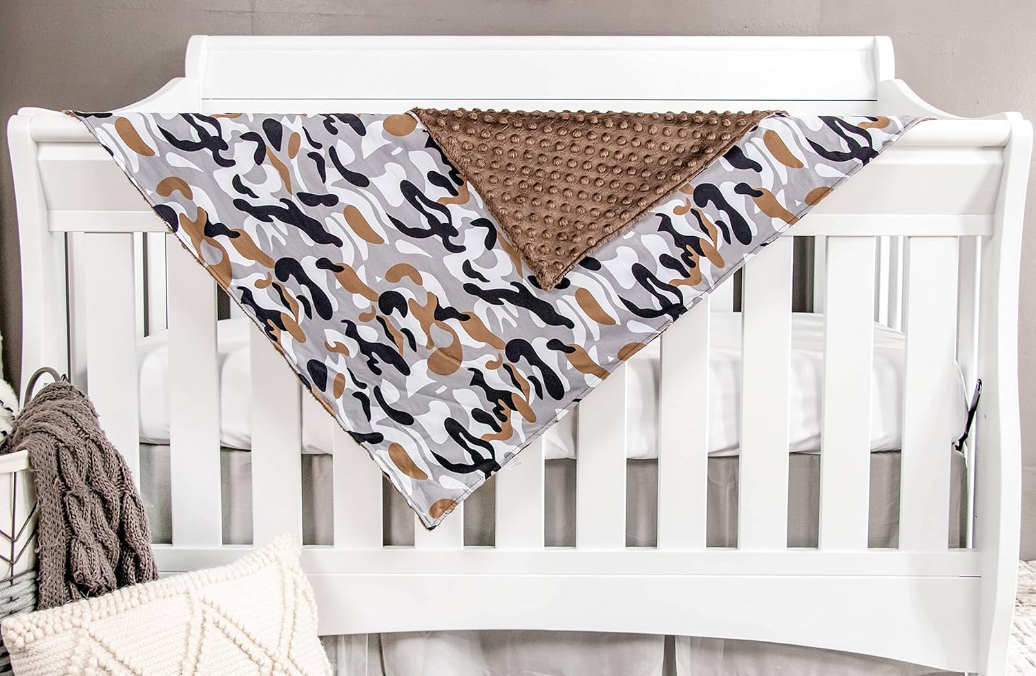 Top Tots Baby Blanket - Black and Grey Camo with Minky Dot, 38.5 x 29 Inch Brown