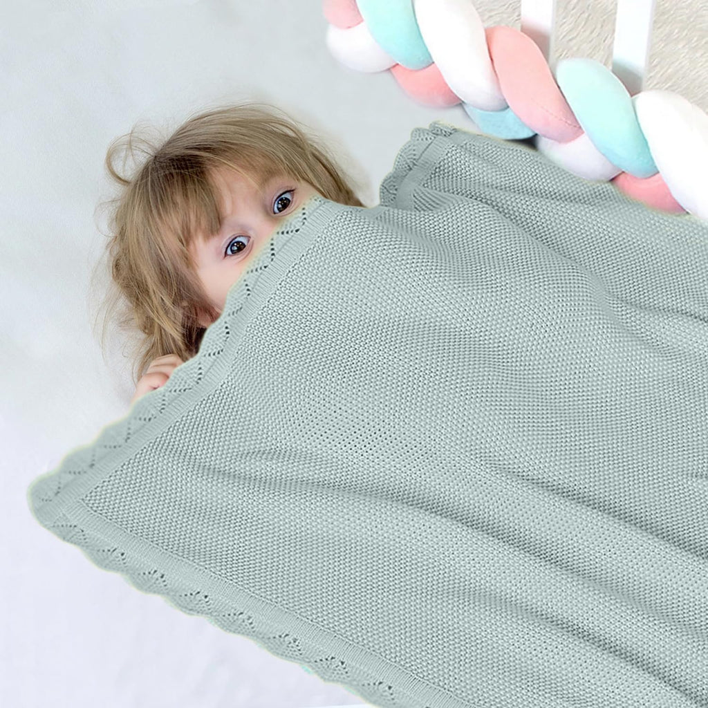 Cotton Baby Blankets 100% Knit Soft Warm Lace Toddler Newborn Nursery Receiving Blankets,30 X 40 Inches, Green