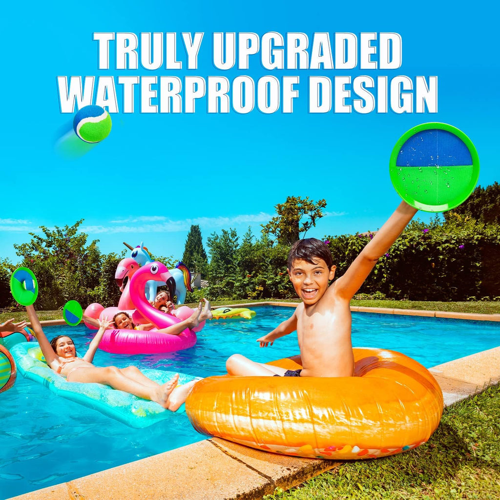 EVERICH Upgraded Toss and Catch Ball Game Set - Indoor and Outdoor Games for Kids 3-12, Beach Sand Pool Water Toy Includes 4 Paddles 4 Sticky Balls, Great Birthday Easter Gifts for Boys Girls