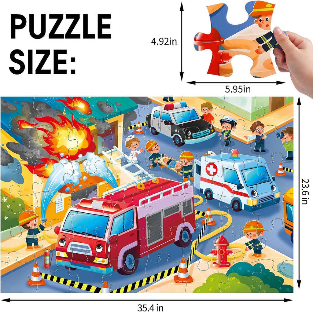 Jumbo Floor Puzzle for Kids,Fire Rescue Jigsaw Large Puzzles,48 Piece Firefighter Fireman Fire Truck Puzzle for Toddler Ages 3-5,Children Learning Preschool Educational Toys,Gift for 4-8 Years Old