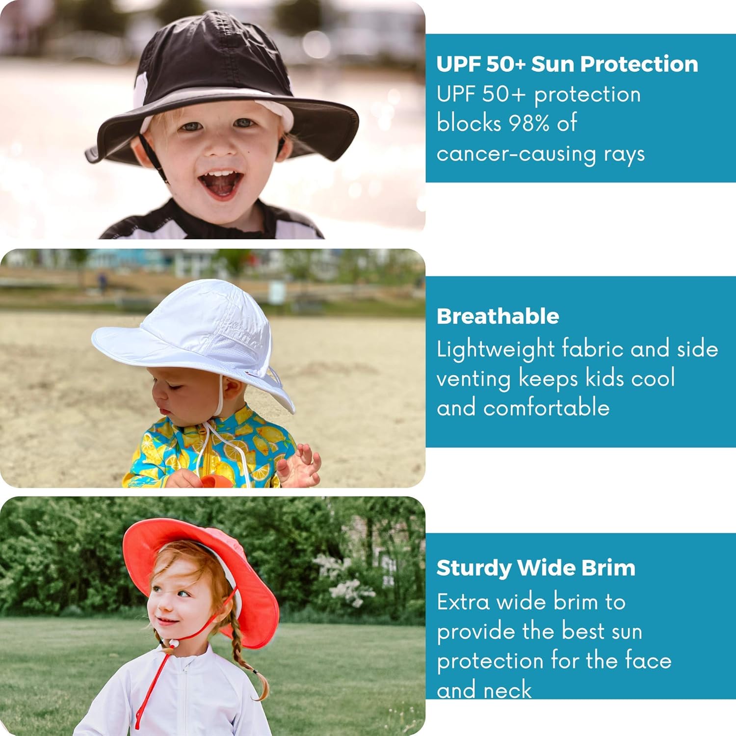 SwimZip Wide Brim Sun Hat | UPF 50+ Protection for Baby, Toddler, and Kids