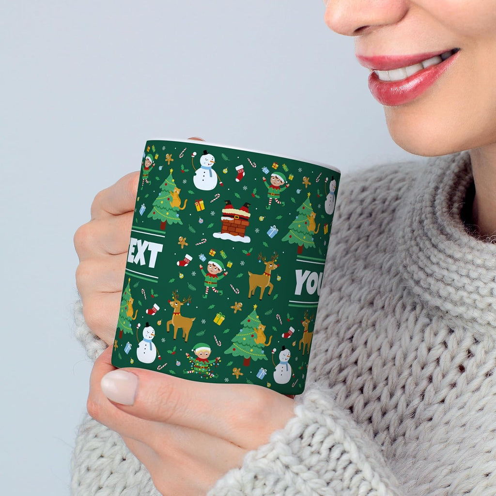 Personalized Mug for Kids - Christmas - Custom Name/Text, Ceramic Hot Chocolate/Cocoa/Coffee Cup for Boys/Girls, Holiday/Birthday Gift - 11 oz, Navy Blue Handle