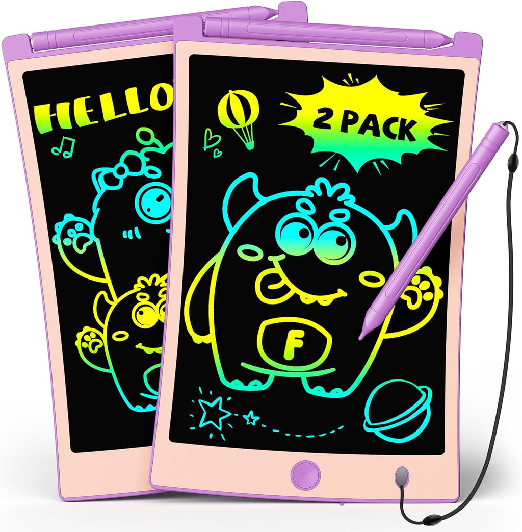 TEKFUN 2 Pack LCD Writing Tablet with Pen Cord, 8.5in Erasable Doodle Board Mess Free Drawing Pad for Kids, Car Trip Educational Toys Birthday for 3 4 5 6 7 Girls Boys (2*Purple)