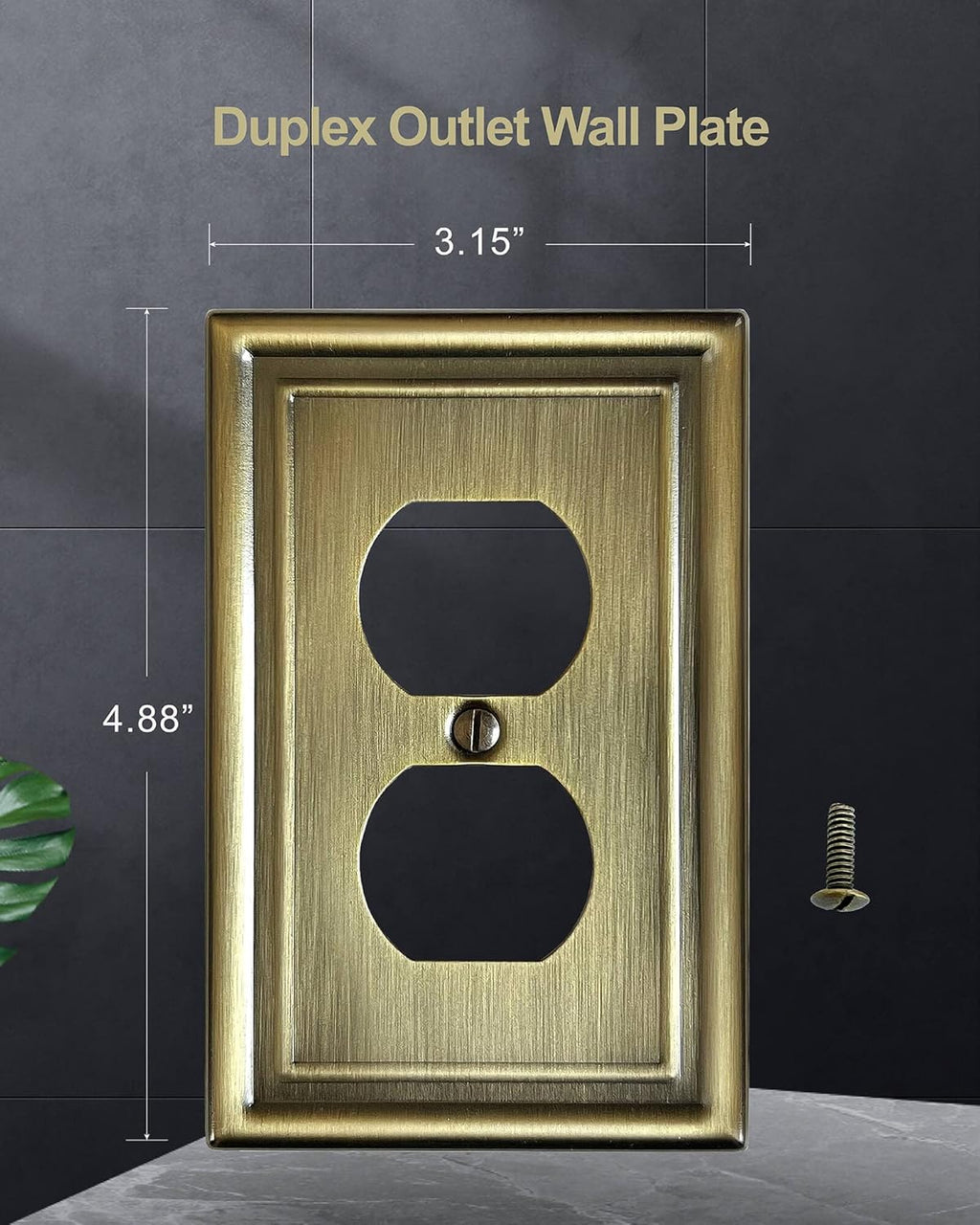 4-Pack Duplex Wall Plate, Decorative Antique Brass Outlet Covers, Metal Electrical Outlet Cover Plates, 1-Gang, Midsize