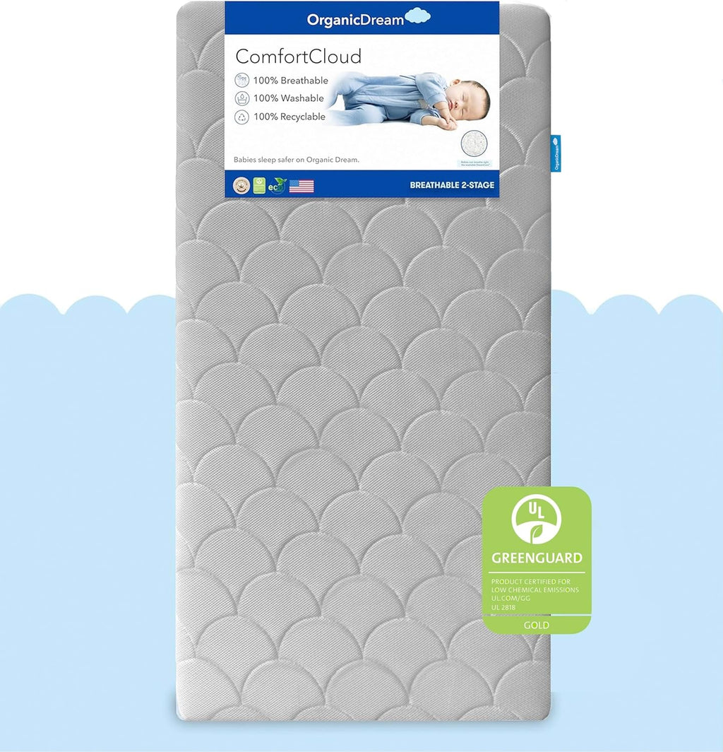 ComfortCloud 2-Stage Crib & Toddler Mattress in Moon Grey I 100% Breathable Proven to Reduce Suffocation Risk, 100% Washable, 2-Stage, GreenGuard GOLD Certified, Removable Cover - Deluxe 5" Thick