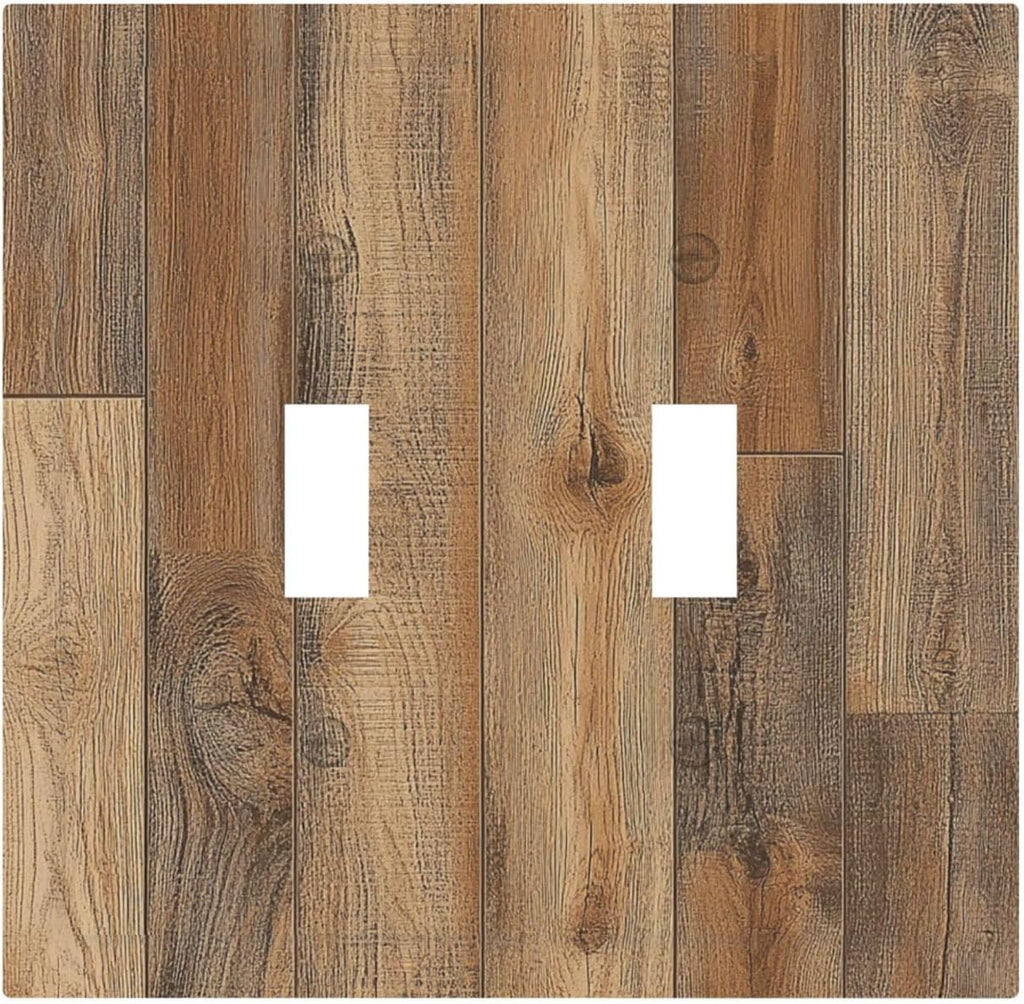Decorative Switch Plates Retro Rustic Brown Wood Grain 2 Gang Double Toggle Outlet Light Switch Cover Wall Plate Electrical Faceplate For Farmhouse Cabin Decor