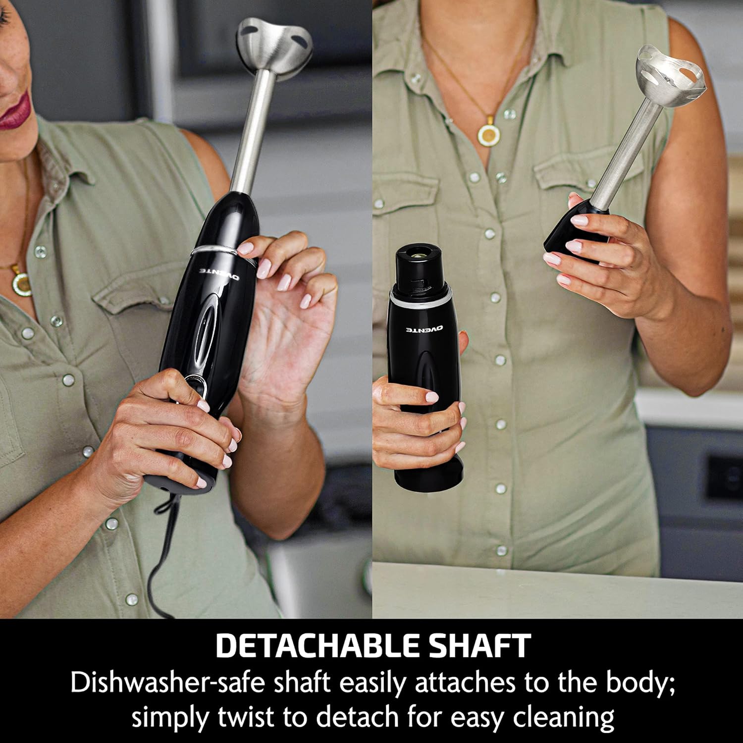 OVENTE Immersion Hand Blender, 300W Electric Handheld Portable Stick Mixer with 2 Mixing Speed and Stainless Steel Blades for Effortless Blending Smoothies, Shakes, Puree or Baby Food, Black HS560B