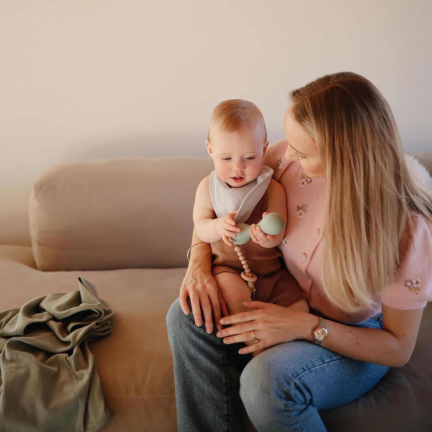 mushie Silicone Baby Shaker Rattle Toy | Ages 3+ Months (Cambridge Blue)