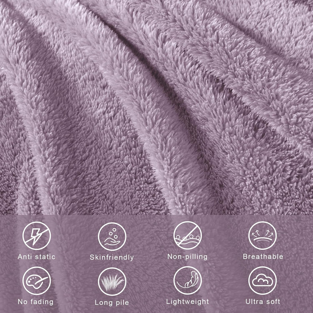 Exclusivo Mezcla Queen Size Flannel Fleece Blanket, Super Soft Velvet Plush Bed Blanket, Fuzzy Cozy and Warm for All Seasons, 90x90 Inches, Grayish Purple