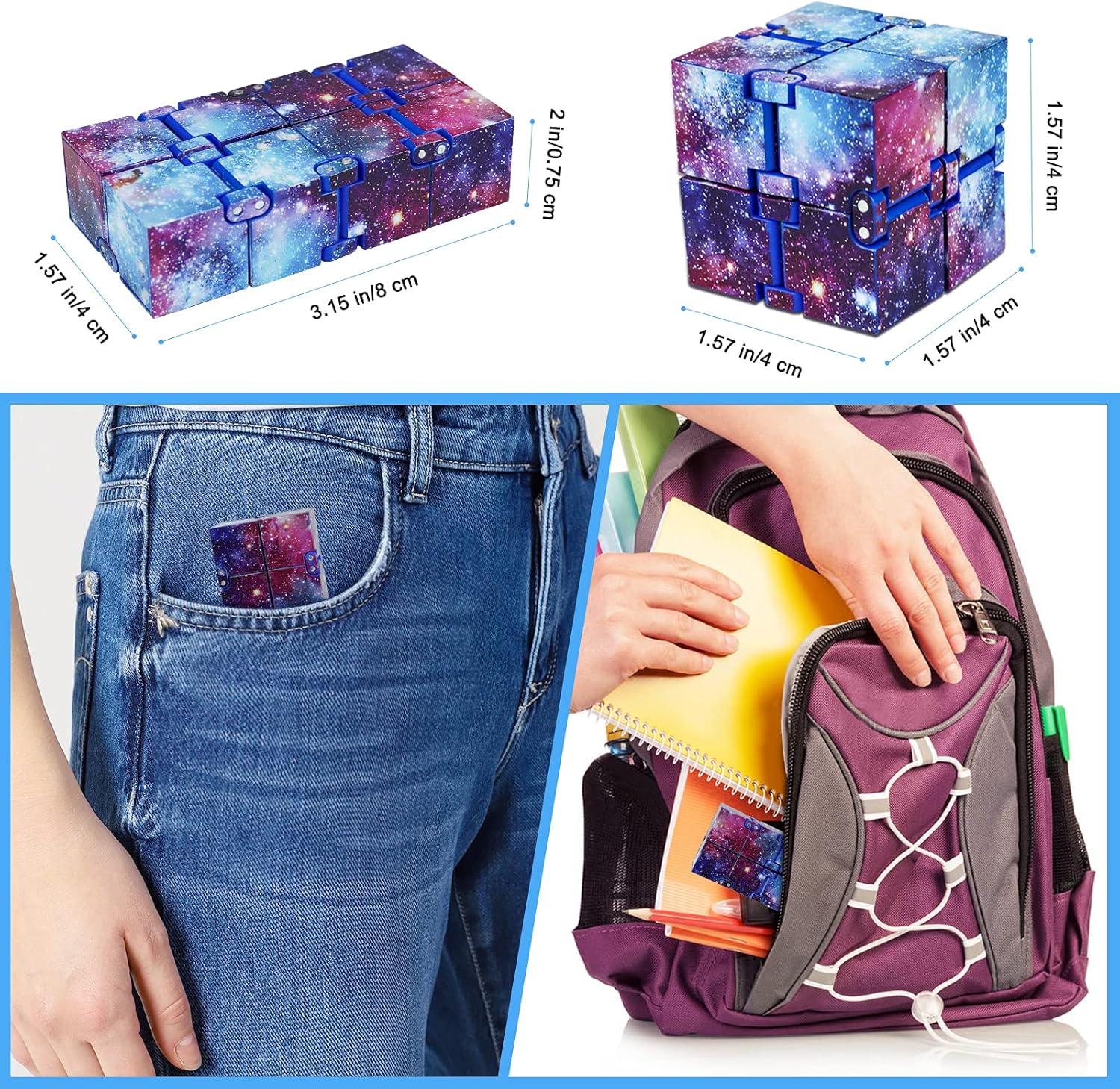 Infinitycube Fidget Toy Stress Relieving Fidgeting Game for Kids and Adults,Cute Pocket-sized Unique Gadget for Anxiety Relief and Kill Time (Starry Sky)