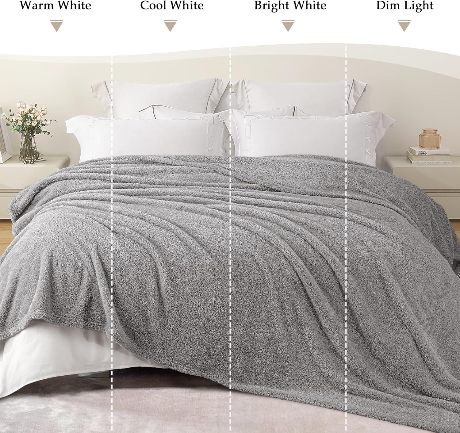 Exclusivo Mezcla Fleece Blanket for Couch, Soft and Cozy King Blankets for Women Men Girls Kids, Suitable for All Seasons, Light Grey, 90x104 Inches