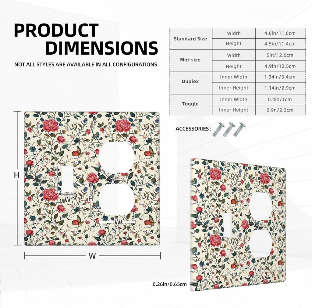 Wallplates Vintage Flowers Rose Leaf Bird Butterfly 1 Toggle 1 Duplex Switch Plate Electrical GFCI Faceplate Decorative Light Switch Covers for Bedroom living Room Decor