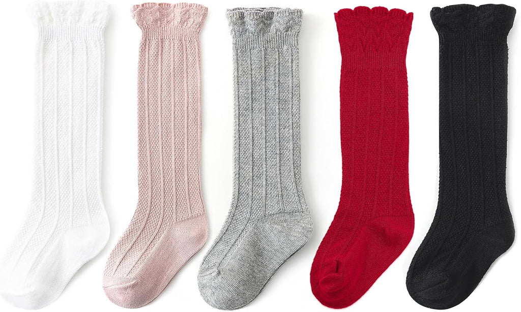 Zando Baby Knee High Socks - Infant to Toddler, Cotton Ruffle Socks, Warm Girls & Boys Long Stockings, 3-6 Pairs