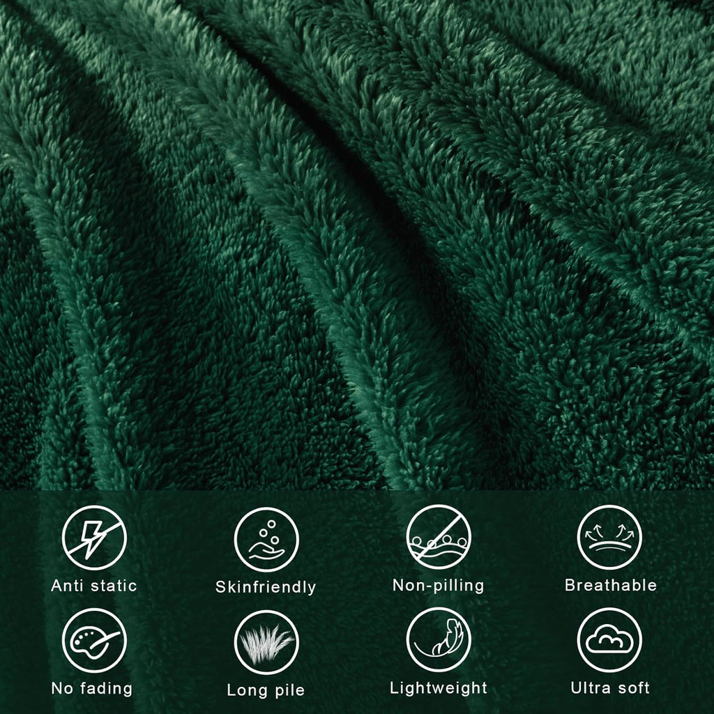 Exclusivo Mezcla Twin Size Flannel Fleece Blanket, Super Soft Velvet Plush Bed Blanket, Fuzzy Cozy and Warm for All Seasons, 60x80 Inches, Forest Green