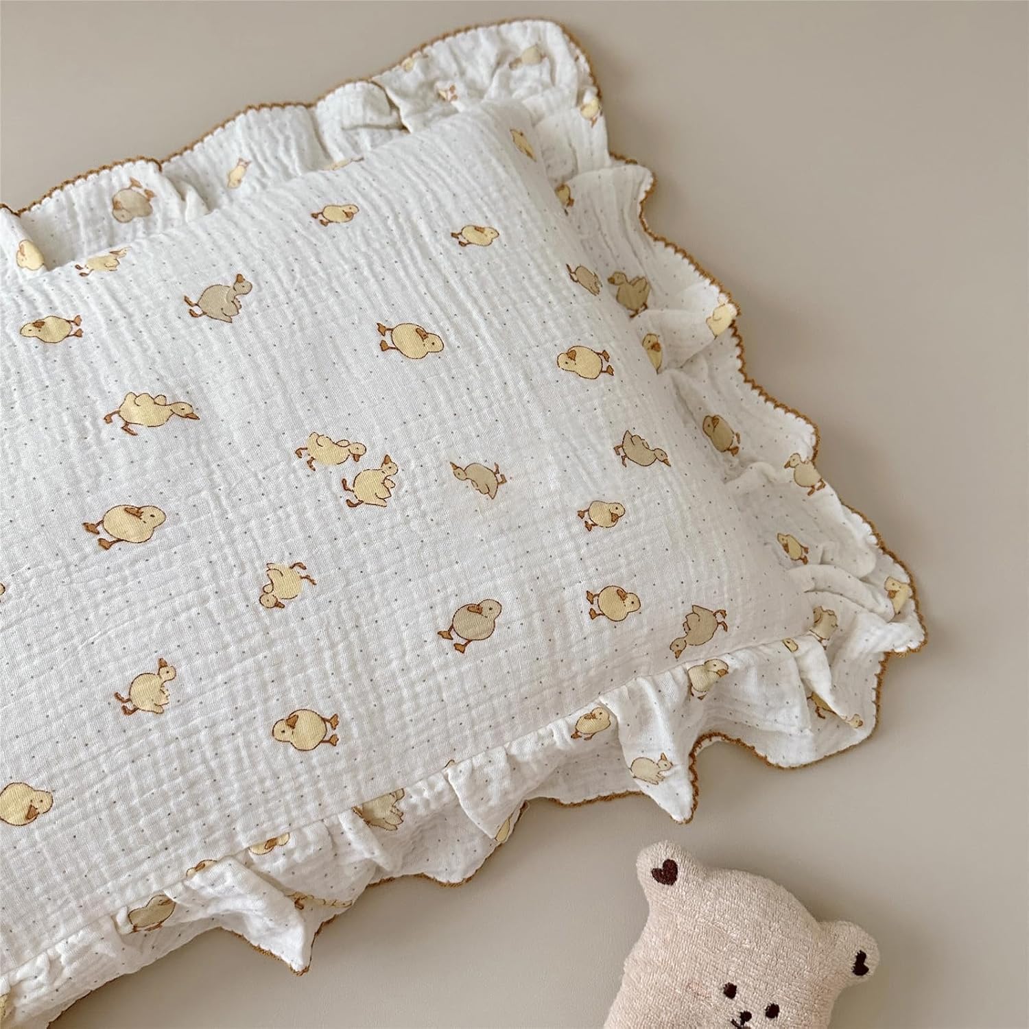 BuLuTu Cute Toddler Pillow Cases Cotton Muslin Toddler Pillowcase 1 PC, Ultra Soft Small Pillowcase Fits Toddler Pillow Sized 12"x16"/13"x18"/14"x19", Enveloped Closure Kids Girls Boys Pillowcases