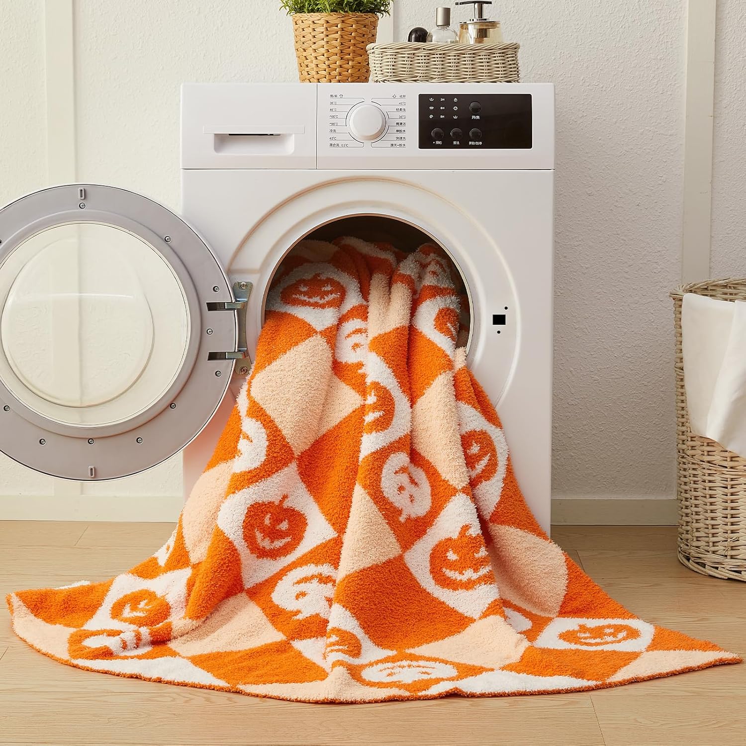 CYMULA Halloween Knit Throw Blanket - Pumpkin Blanket for Couch, Soft Cozy Lightweight Fluffy Blanket for Fall Decor, 50"x60"