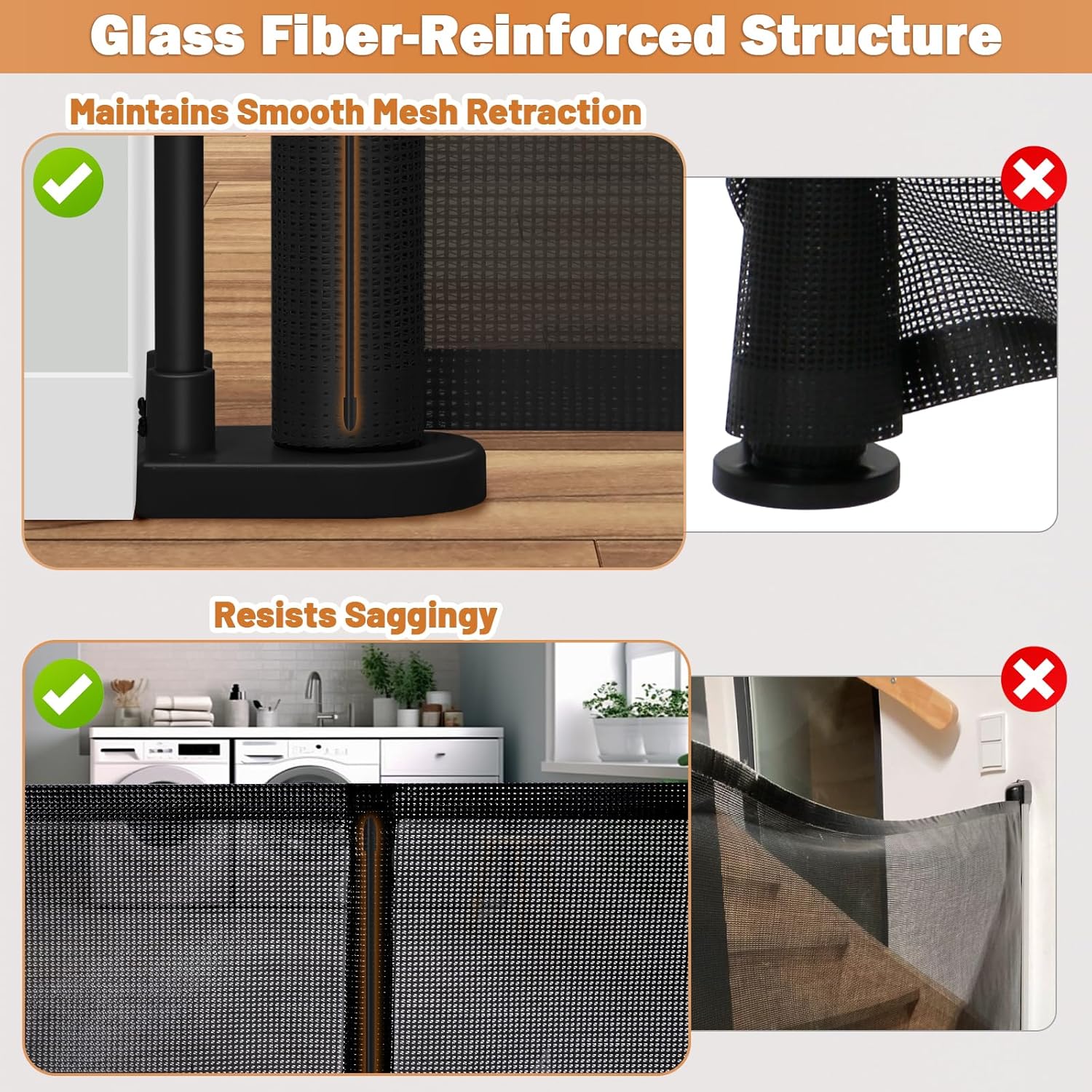 42" Extra Tall Retractable Baby Gates Dog Gate for Stairs, 55" Wide Mesh Baby Gate Pet Gate with Support Rods for The House, Child Safety Gates for Doorways, Hallways, Deck, Porch, Indoor, Outdoor