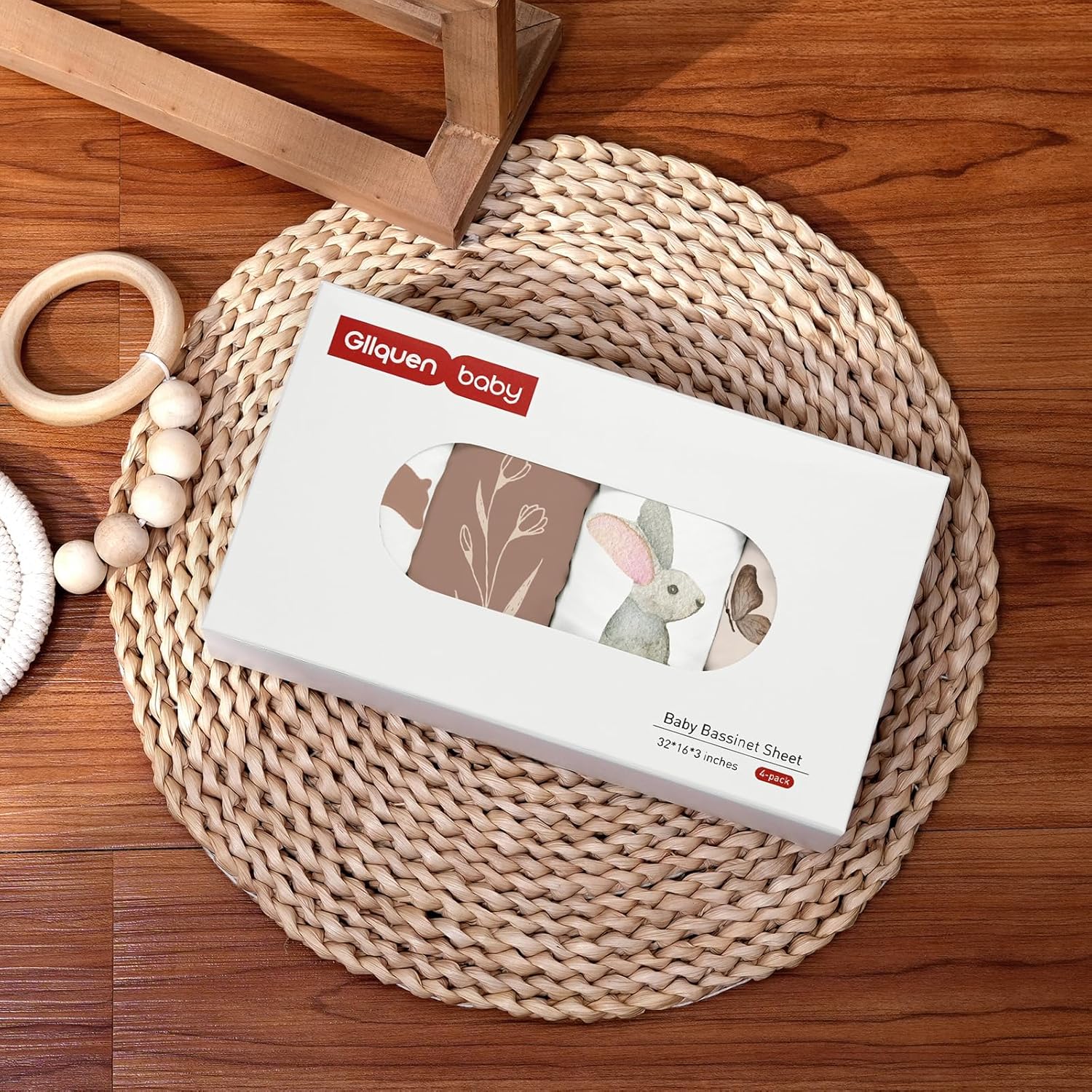 Gllquen Baby Bassinet Sheets 4 Pack, Breathable Cozy Fitted Mattress Sheet, Elastic Travel Crib Fashionable Floral Pattern, Standard Cradle Safe Sheets for Baby Boys Girls 32"x16" (Bear)