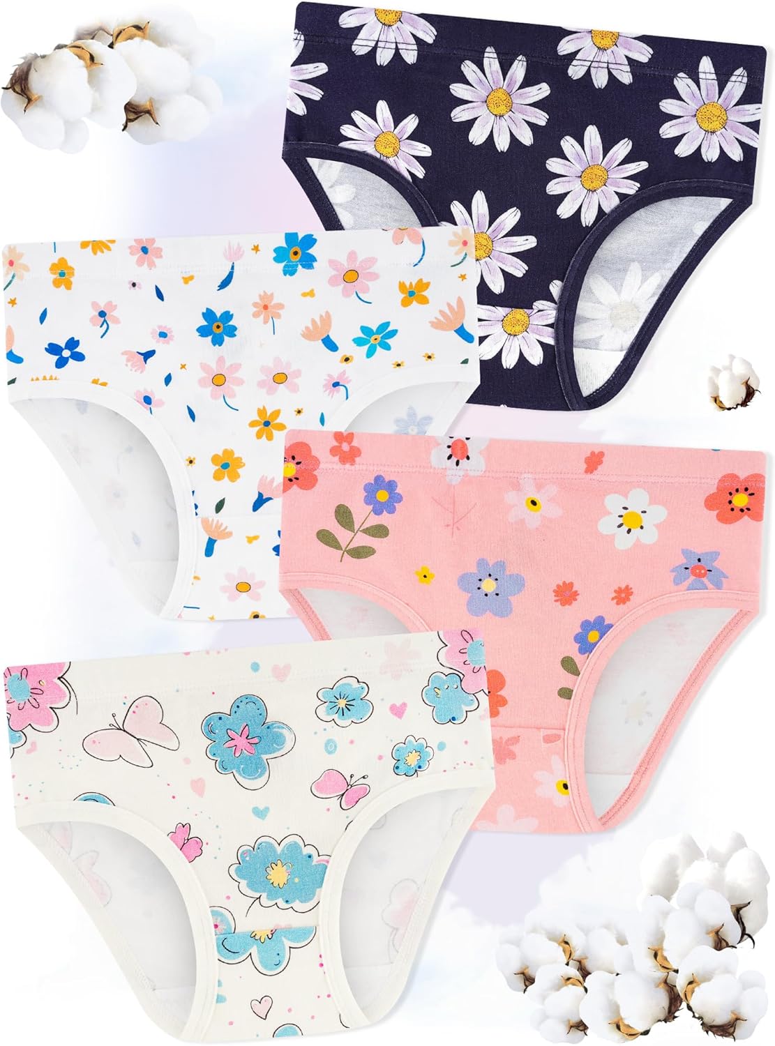 Girls' Underwear,Soft Cotton Tagless Panties for Toddlers' & Little Kids' Comfort,Breathable Briefs,8-Pack