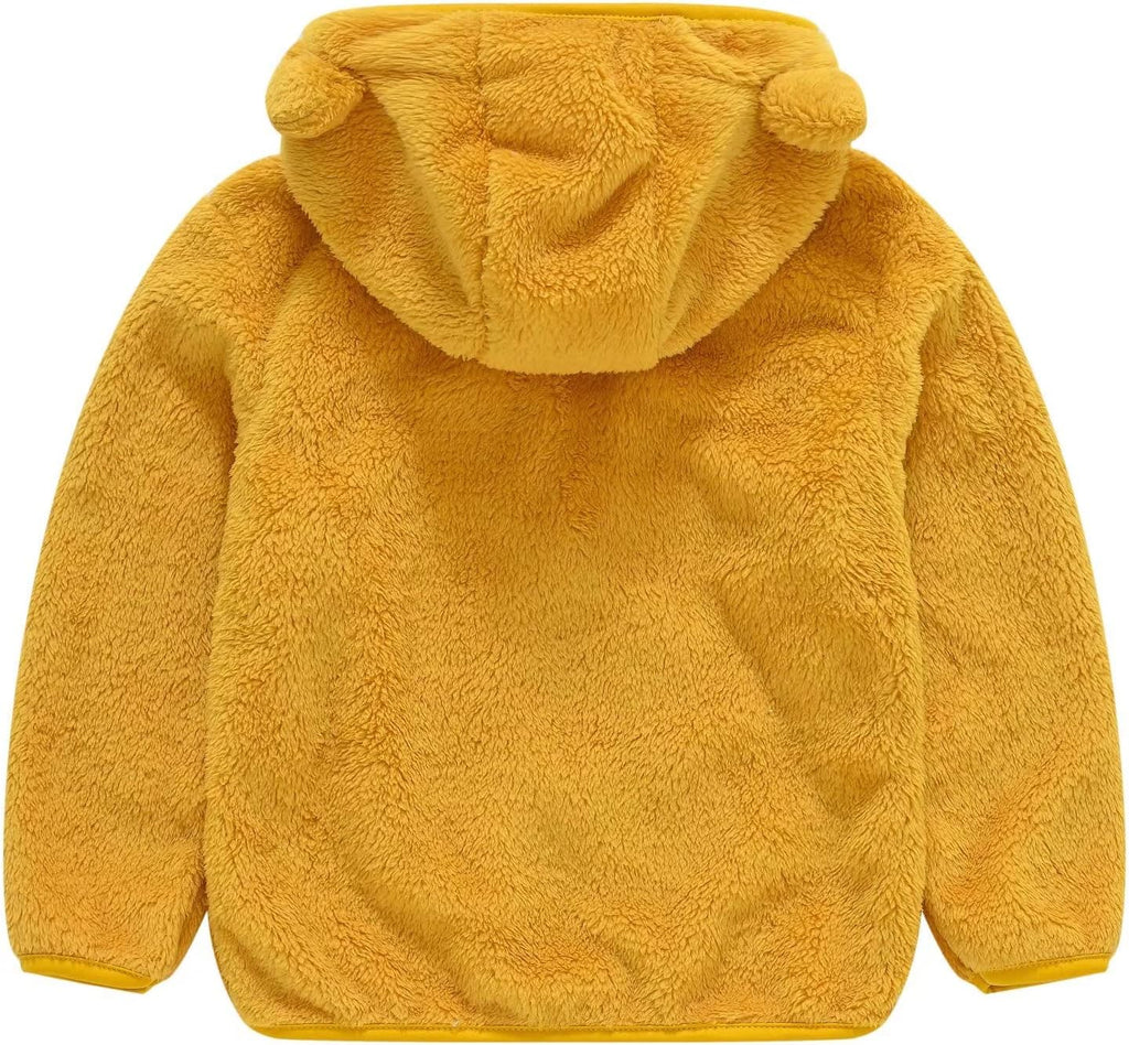 AIWUHE Toddler Boys Girls Hooded Jacket Fleece Hoodie Winter Warm Solid Color Teddy Coat Zip-up Bear Ear Sweater Fall Clothes