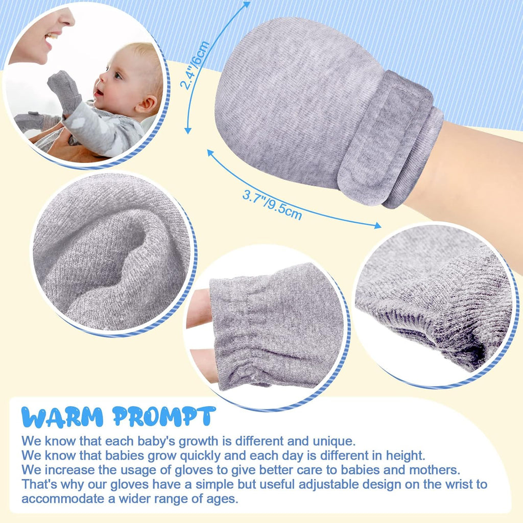 Newcotte 12 Pairs Adjustable Preemie Baby Mittens No Scratch Newborn Cotton Breathable Gloves Warm Mitts for Boys Kids