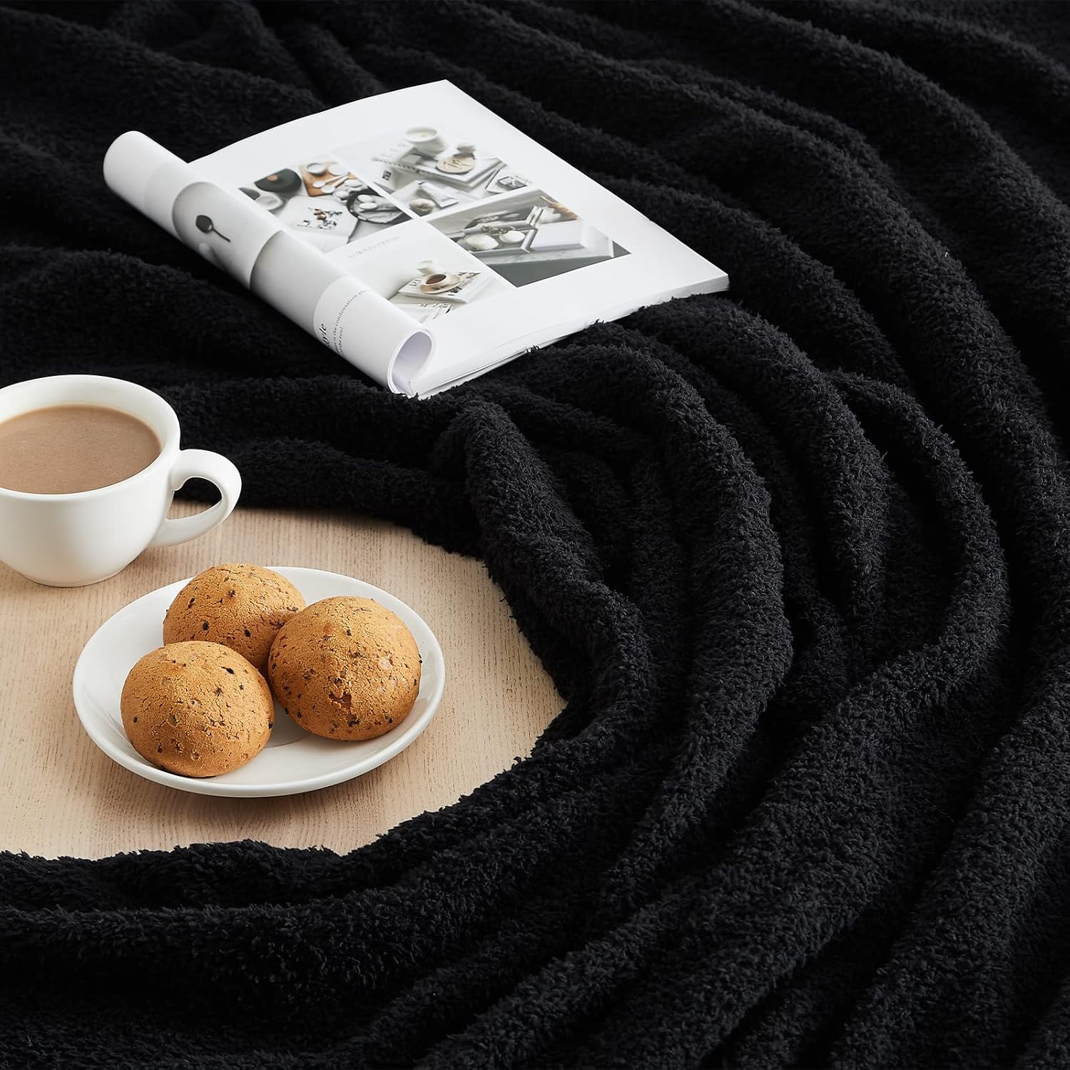 CYMULA Super Soft Knit Throw Blanket Twin Size Black-Lightweight Plush Fuzzy Fluffy Warm Cozy Blankets and Throws for Sofa Bed All Season Use, 60x80 inches