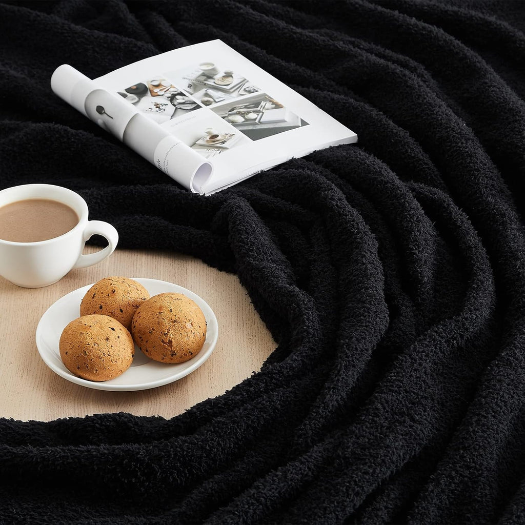 CYMULA Knit Throw Blanket for Couch Black-Super Soft Lightweight Plush Fuzzy Fluffy Cozy Blankets and Throws for Sofa Bed, 50x60 inches