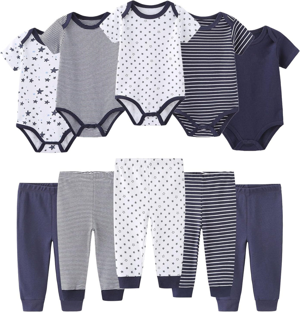 Baby Bodysuit and Pant Set 10-pcs Cotton Soft Newborn Boy Girl Clothes Outfits