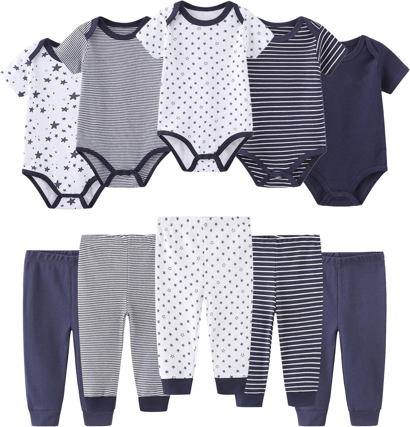 Baby Bodysuit and Pant Set 10-pcs Cotton Soft Newborn Boy Girl Clothes Outfits