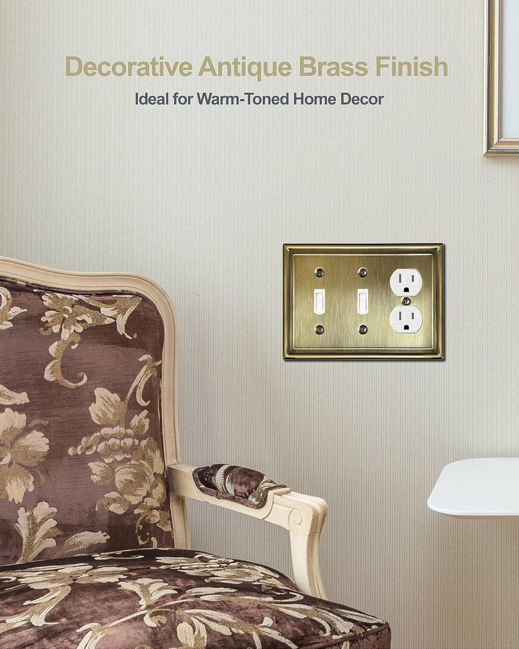 Combination 2 Toggle and 1 Duplex Metal Wall Plate, 3-Gang Switch Plates and Outlet Covers, Decorative Antique Brass Finish, Corrosion Resistant, 2-Pack, Midsize