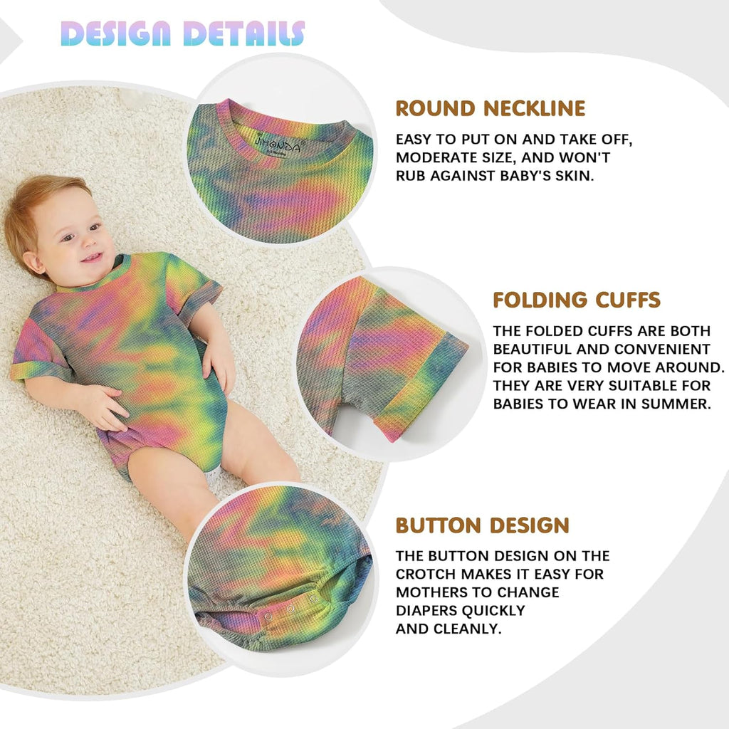 Jimonda Baby Bodysuit Newborn Tie Dye Clothes Infant Waffle One Piece Romper Baby Boys Girls Short Sleeve Jumpsuit Outfits