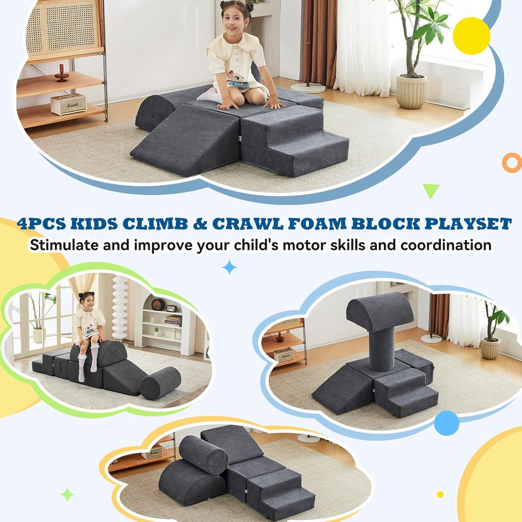 Jela Foam Blocks 6Pcs Soft Play Equipment Luxury Corduroy Fabric, Toddler Climbing Toys Indoor Soft Play for Toddlers