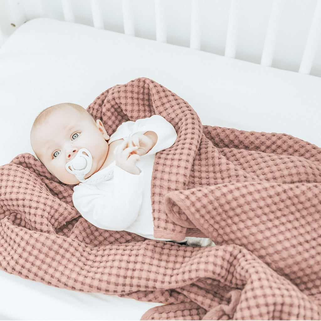Konssy Waffle Baby Blanket - Soft & Cozy Nursery Swaddle Blanket, Lightweight Toddler Throw for Boys & Girls, Ideal for Wrapping(Blush Pink)